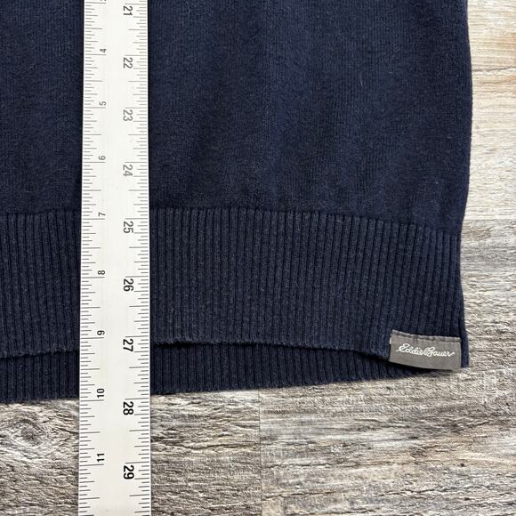 Eddie Bauer Blue Mens L Ribbed V-Neck Merino Wool Cotton Blend Sweater  Preppy - Picture 4 of 7